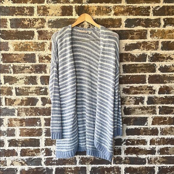 Soft Surroundings Blue and White Stripe Open Front Cardigan Medium - Picture 1 of 6